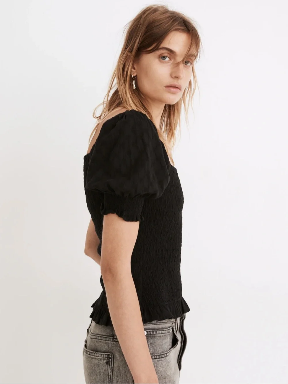 Madewell Lucie Puff-Sleeve Smocked Bodice Top